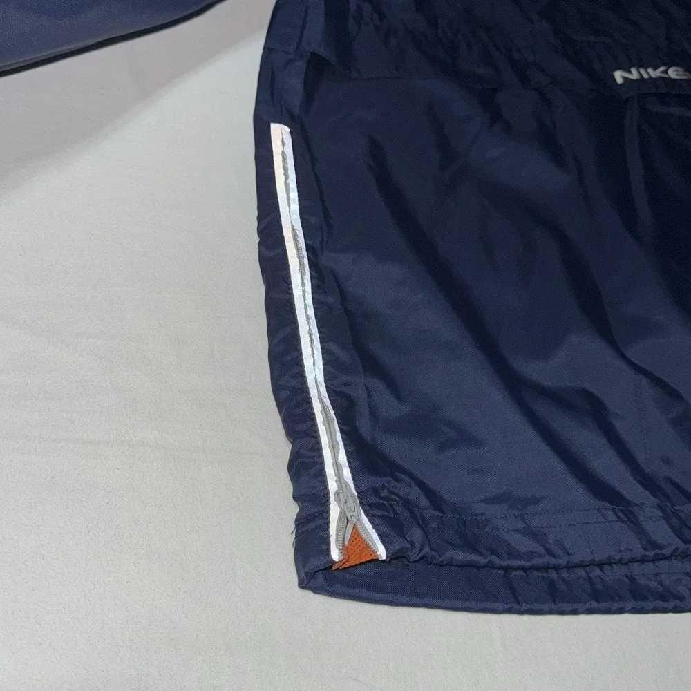 Vintage Nike Jacket Mens Large Navy Hooded Windbreaker Center Swoosh 90s 1/2 Zip